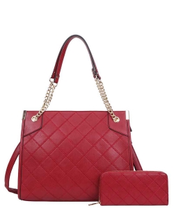 2 In1 Quilt Stylish Chic Tote Bag with Wallet Set TT-8646W RED